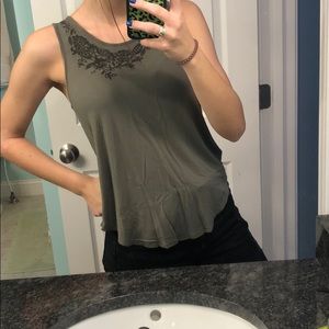 flowy green embroidered top NWOT